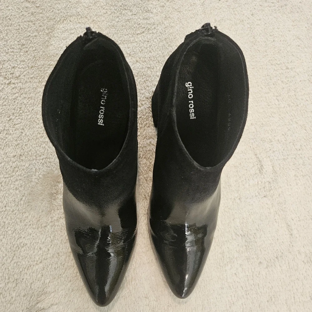 NEW Black Block Heel Leather Ankle Boots Size 9 Ombre Work Party Fall Feminine - Picture 5 of 10